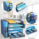 Metal Crafts Desk Organizer With File Holder 5-Tier Paper Tray