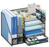 Metal Crafts Desk Organizer With File Holder 5-Tier Paper Tray