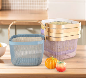 Square Metal Wood Hand Basket