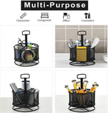 360-Degree Rotating Mesh Black Metal Wire Pencil Holder Organizer