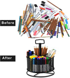 360-Degree Rotating Mesh Black Metal Wire Pencil Holder Organizer
