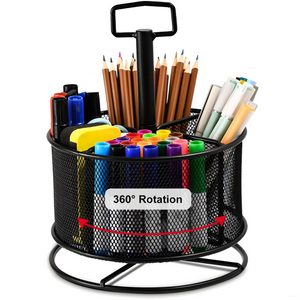 360-Degree Rotating Mesh Black Metal Wire Pencil Holder Organizer