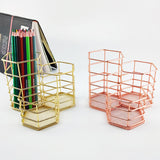 Nordic-style Hexagonal Desk organizer Pen Holder Makeup for Cosmetics