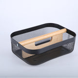 Nordic StyleB asket Metal Mesh Wooden Large Capacity Handle Portable Kitchen Storage Basket