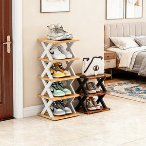 Modern Metal Wooden Shoe Rack Detachable Foldable Organiser for Living Room Slipper Storage Simple Design Standard Parts