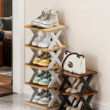 Modern Metal Wooden Shoe Rack Detachable Foldable Organiser for Living Room Slipper Storage Simple Design Standard Parts