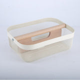 Nordic StyleB asket Metal Mesh Wooden Large Capacity Handle Portable Kitchen Storage Basket
