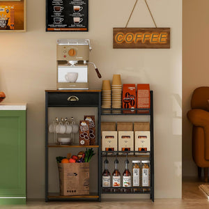 Multifunctional Metal and Wood Coffee Machine Storage Rack