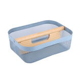 Nordic StyleB asket Metal Mesh Wooden Large Capacity Handle Portable Kitchen Storage Basket