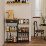 Multifunctional Metal and Wood Coffee Machine Storage Rack