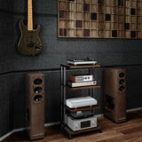 Metal Wood Storage Rack for TV Set-top Box Router and Speakers.