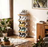 Modern Metal Wooden Shoe Rack Detachable Foldable Organiser for Living Room Slipper Storage Simple Design Standard Parts